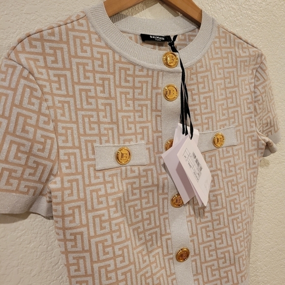 Balmain Crop Short Sleeve Cardigan Sweater NWT - Picture 6 of 13